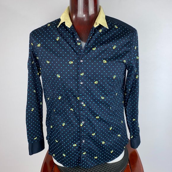 Moderno Blue Aqua Polka Dot Printed Button Down Shirt XL - Picture 1 of 6
